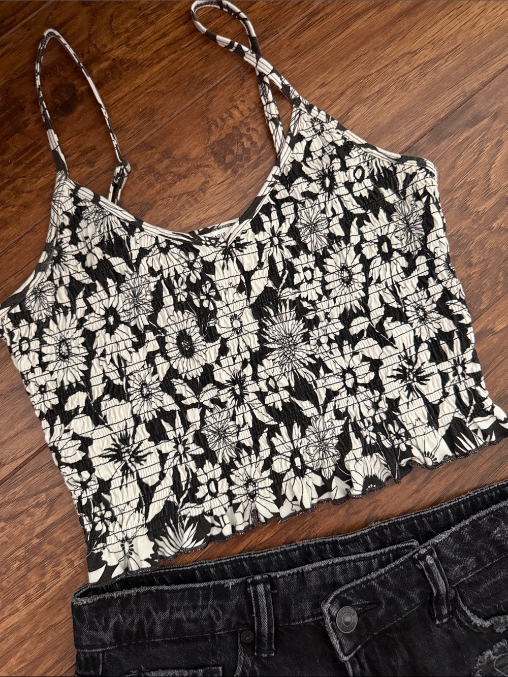 American Eagle Outfitters Floral Smocked Crop Tank